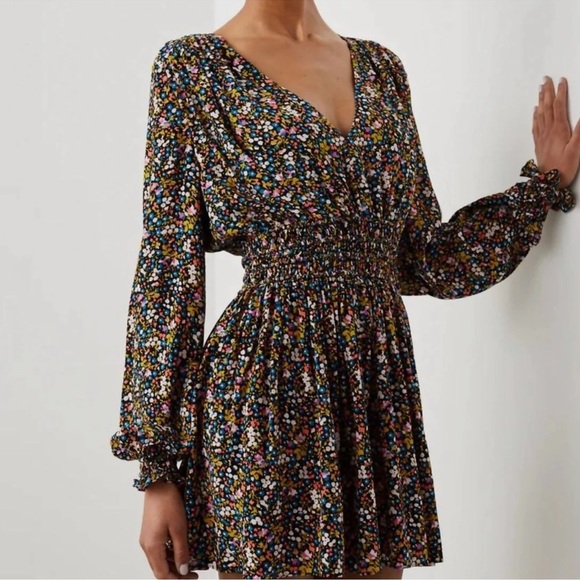 Rails Delaney Long Sleeve V-Neck Mini Dress in Dark Ditsy Floral Sz S - Picture 2 of 13
